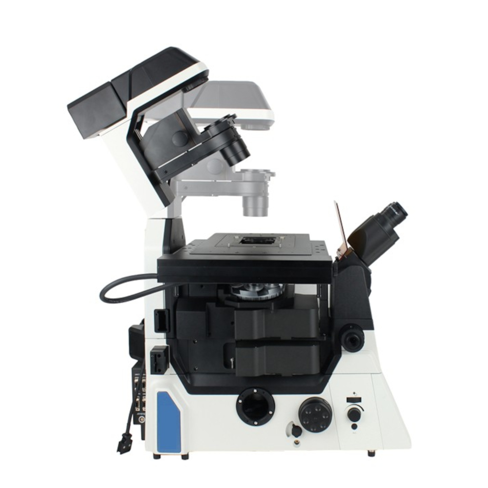 The transmitted light pillar of the EXI-1000 can be tilted backward to provide easy access to the stage when loading or unloading a sample.